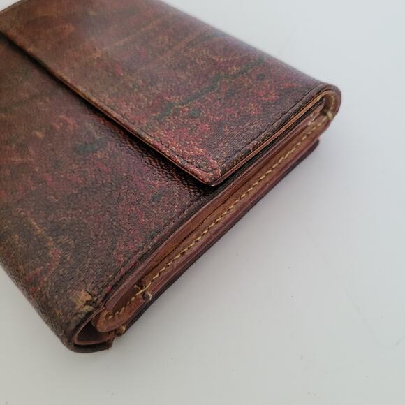 Etro Vintage Brown Paisley Medium Leather Wallet Compact Logo Italian Bifold - Picture 16 of 16